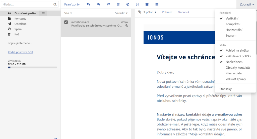 Jak přizpůsobit vzhled Mailu IONOS Vašim preferencím?